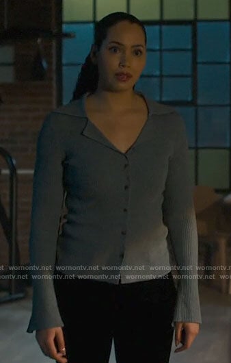 Macy’s blue collared cardigan on Charmed