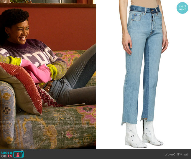 Maison Margiela Blue Reconstructed Jeans worn by Sondi Hill (Corbin Reid) on Run the World