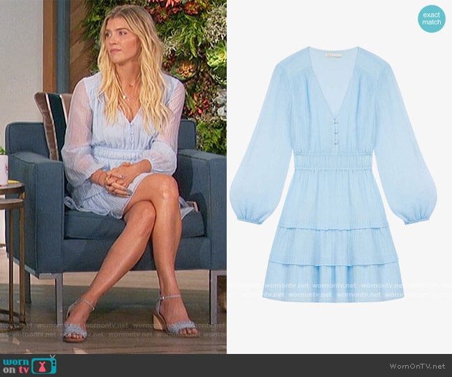 Maje Roubelia pleated woven mini dress worn by Amanda Kloots on The Talk