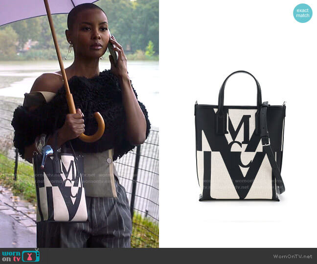 MCM Logo Glitch Mini Canvas Shopper worn by Ella McFair (Andrea Bordeaux) on Run the World