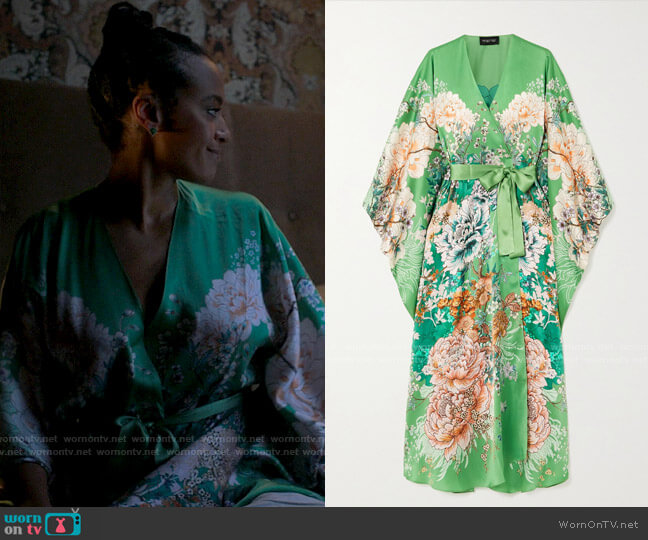 Meng Belted Floral Print Silk Satin Robe worn by Sondi Hill (Corbin Reid) on Run the World