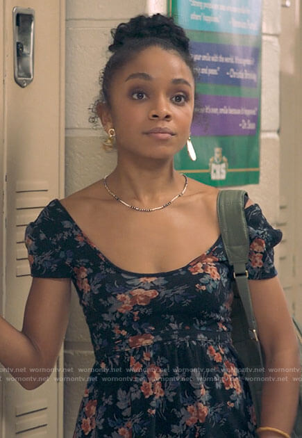 Mia’s black floral dress on Love Victor