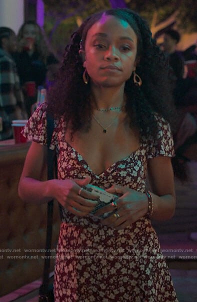 Mia’s burgundy floral dress on Love Victor