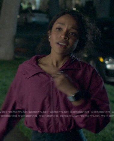 Mia’s pink cropped windbreaker on Love Victor