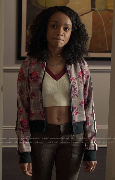 Mia’s plaid floral jacket on Love Victor