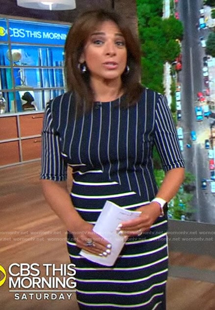 Michelle Miller’s mixed stripe dress on CBS This Morning