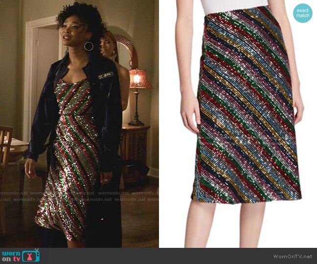 Milly Rainbow Multistripe Sequin Bias Skirt worn by Monica Colby (Wakeema Hollis) on Dynasty