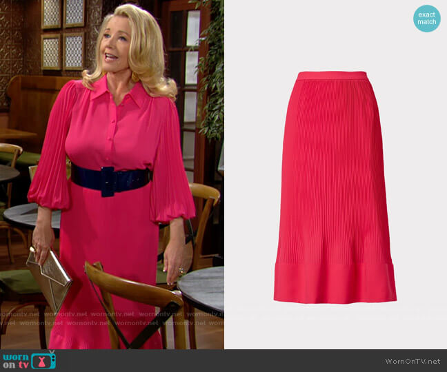 Milly Larissa Pleat Skirt in Pomegranate worn by Nikki Reed Newman (Melody Thomas-Scott) on The Young and the Restless