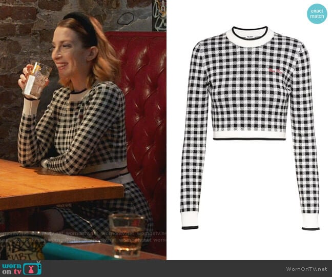 Miu Miu Gingham-Check Cropped Sweater worn by Lauren (Molly Bernard) on Younger