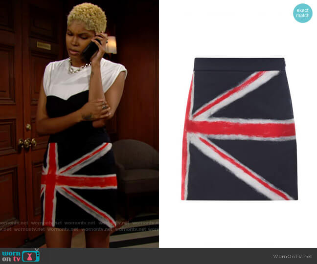 Love Moschino Union Jack Skirt worn by Paris Buckingham (Diamond White) on The Bold and the Beautiful