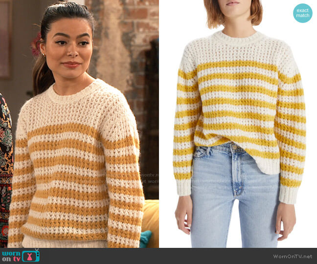Mother The Jumper Stripe Alpaca Blend Sweater in Mostly Sunny worn by Carly Shay (Miranda Cosgrove) on iCarly