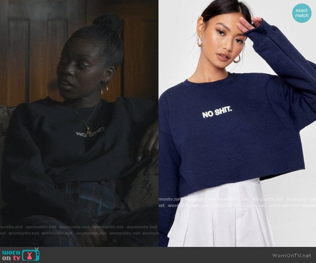 Nasty Gal No Shirt Relaxed Cropped Graphic Sweatshirt worn by Kiesha Williams (Birgundi Baker) on The Chi