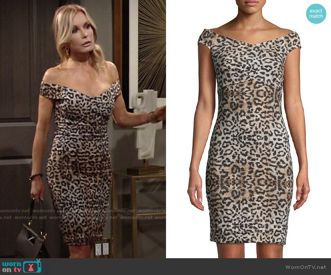 Nicole Miller Leopard-Print Off-the-Shoulder Dress worn by Lauren Fenmore (Tracey Bregman) on The Young and the Restless