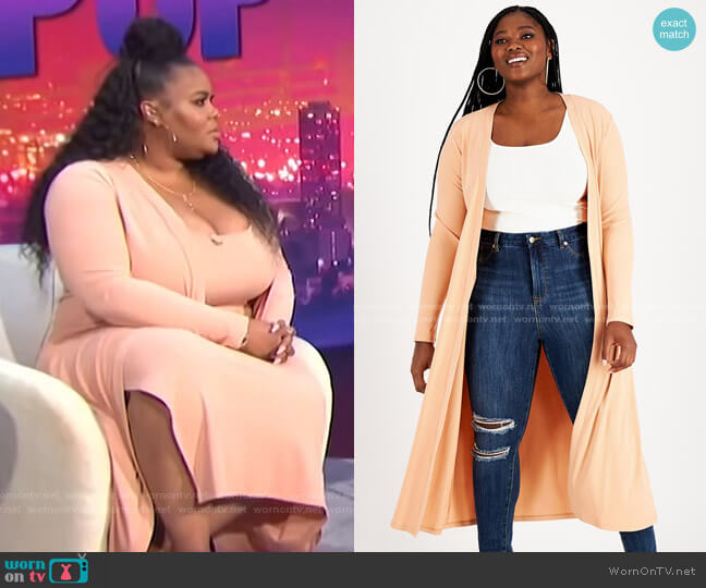 Nina Parker Trendy Plus Size Ribbed Knit Duster worn by Nina Parker on E! News