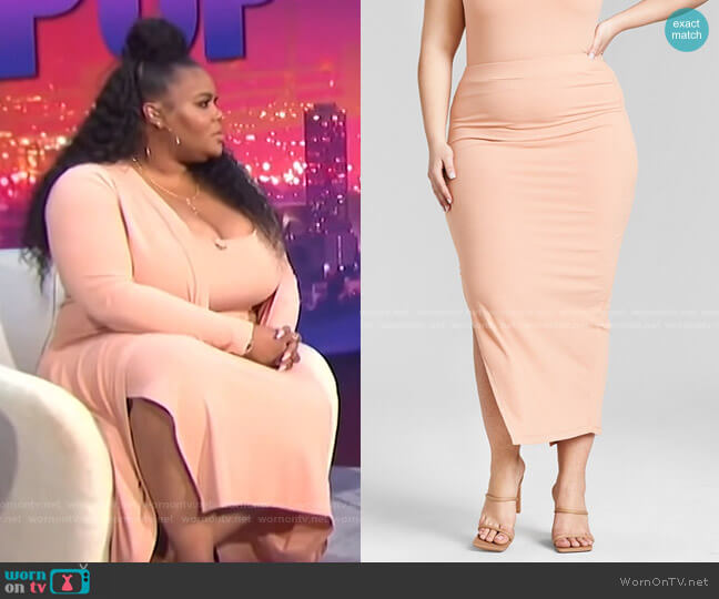 Nina Parker Trendy Plus Size Ribbed Knit Midi Skirt worn by Nina Parker on E! News