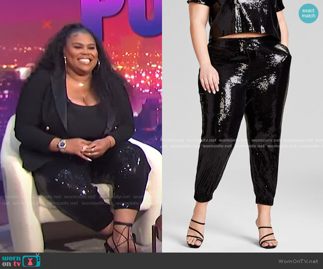 Nina Parker Trendy Plus Size Sequin Joggers worn by Nina Parker on E! News