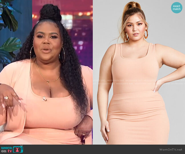 Nina Parker Trendy Plus Size Sleeveless Ribbed Knit Bodysuit worn by Nina Parker on E! News