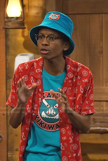 Noah’s red printed short sleeve shirt on Bunkd