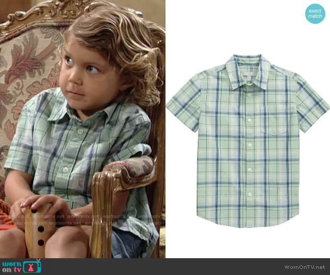 Nordstrom Poplin Button-Up Shirt in Green Pale Jade Plaid