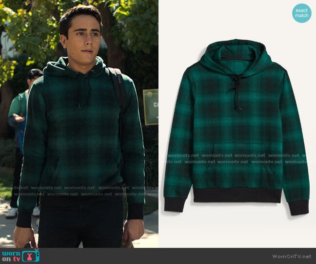 Old Navy Plaid Pullover Hoodie worn by Victor Salazar (Michael Cimino) on Love Victor