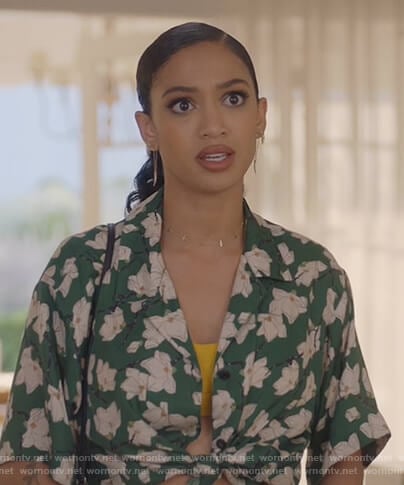 Olivia’s green floral print shirt on All American
