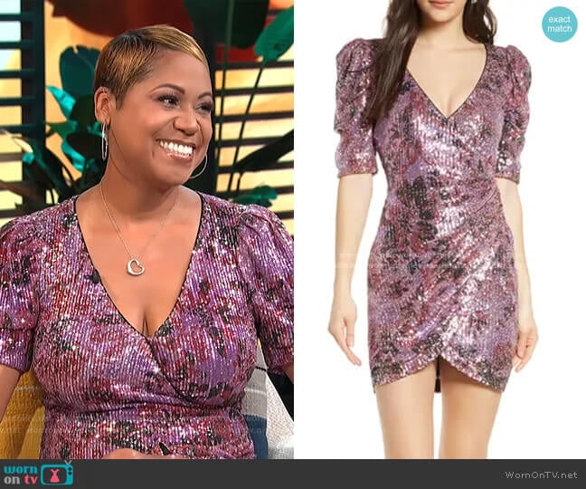 one33 Social Floral Sequin Faux Wrap Minidress