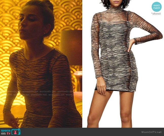 Topshop Animal Mesh Mini Long Sleeve Body-Con Dress worn by Rebeca (Claudia Salas) on Elite