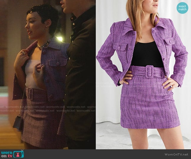 & Other Stories Belted Tweed Mini Skirt worn by Ari Blanco (Carla Diaz) on Elite