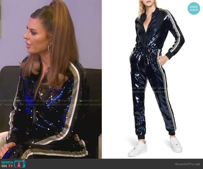 Pam & Gela Sequin Long Sleeve Jumpsuit worn by Lisa Rinna on The Real Housewives of Beverly Hills