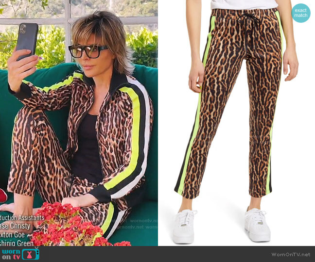 Pam & Gela Ocelot Crop Track Pants worn by Lisa Rinna on The Real Housewives of Beverly Hills