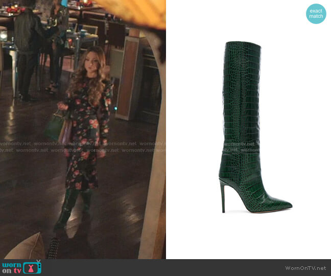 Paris Texas Croco Tall Boot worn by Fallon Carrington (Elizabeth Gillies) on Dynasty
