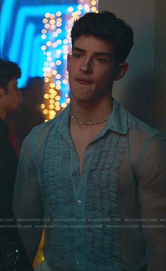 Patrick’s blue ruffle front sheer shirt on Elite