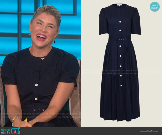 Pearl by Lela Rose Cotton Poplin Belted Midi Dress worn by Amanda Kloots on The Talk