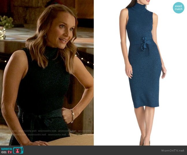 RACHEL Rachel Roy Kiki Metallic Tie Waist Sweater Dress worn by Miss Jenn (Kate Reinders) on High School Musical The Musical The Series