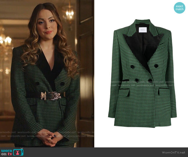 Racil Double-Breasted Houndstooth Jacket worn by Fallon Carrington (Elizabeth Gillies) on Dynasty