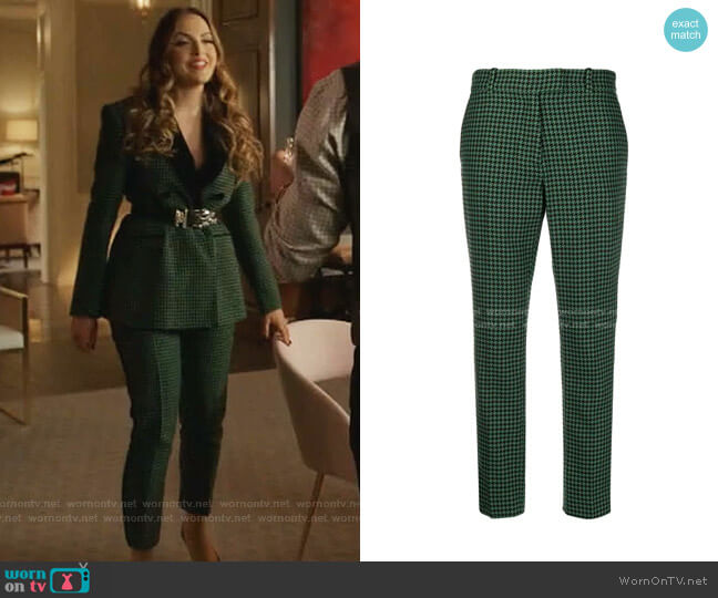 Racil Houndstooth-Check Tailored Trousers worn by Fallon Carrington (Elizabeth Gillies) on Dynasty