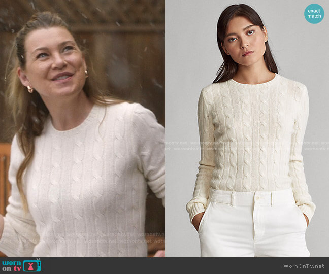 Polo Ralph Lauren Cable Knit Cashmere Sweater worn by Meredith Grey (Ellen Pompeo) on Greys Anatomy
