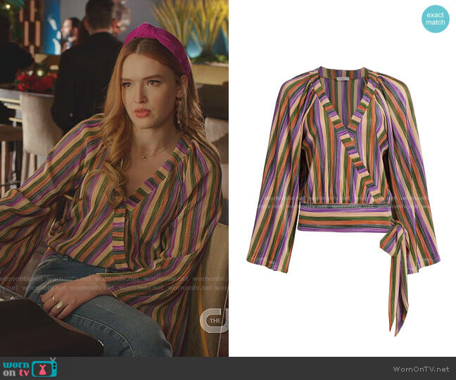 Ramy Brook Val Multicolor Stripe Wrap Blouse worn by Kirby Anders (Maddison Brown) on Dynasty