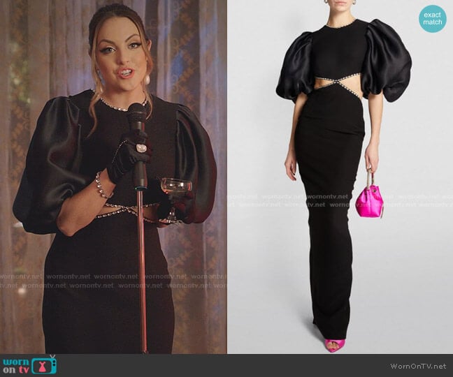 Rasario Crystal-Embellished Cut-Out Gown worn by Fallon Carrington (Elizabeth Gillies) on Dynasty