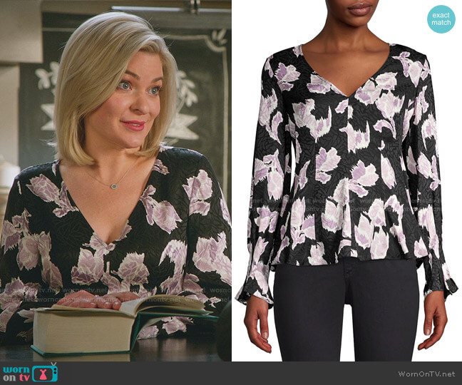 Rebecca Taylor Ikat Blossom Stretch-Silk Blouse worn by Stephanie Borden (Kylee Evans) on Good Witch