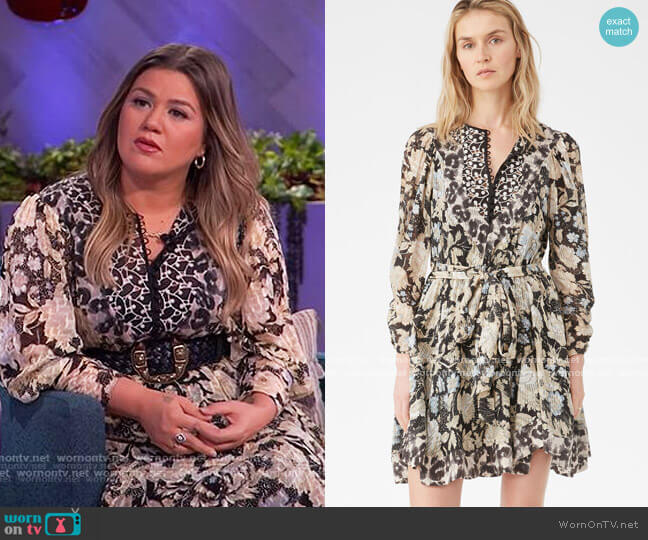 Rebecca Taylor Print Mix Clip Dress worn by Kelly Clarkson on The Kelly Clarkson Show