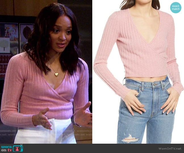 Reformation Faux Wrap Cashmere Sweater worn by Lani Price (Sal Stowers) on Days of our Lives