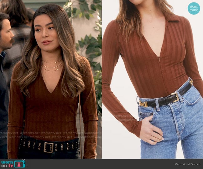Reformation Jen Bodysuit in Chestnut worn by Carly Shay (Miranda Cosgrove) on iCarly