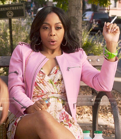 Renee’s pink leather jacket on Run the World
