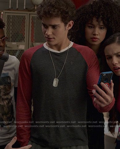 Ricky’s grey and red baseball tee on High School Musical The Musical The Series