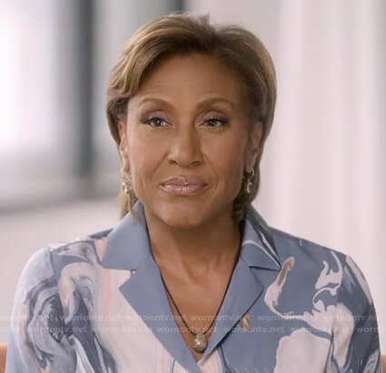Robin’s blue marbled blouse on Good Morning America