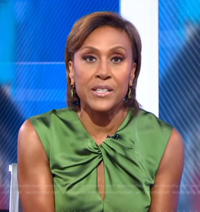 Robin’s green twist neckline satin dress on Good Morning America