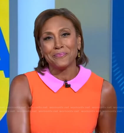 Robin’s pink and orange collared sleeveless dress on Good Morning America