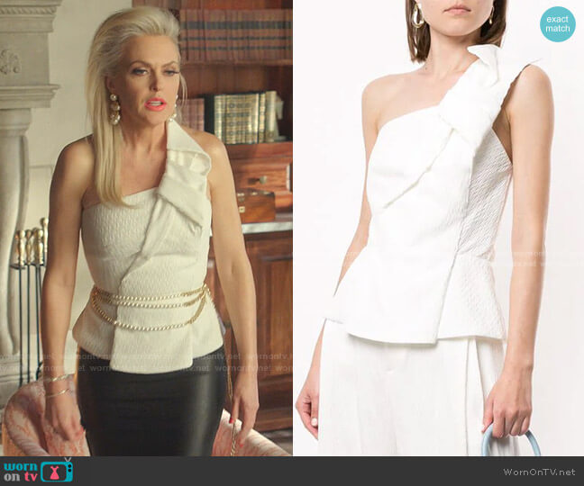 Roland Mouret Whitefield One-Shoulder Crinkled Top worn by Alexis Carrington (Elaine Hendrix) on Dynasty