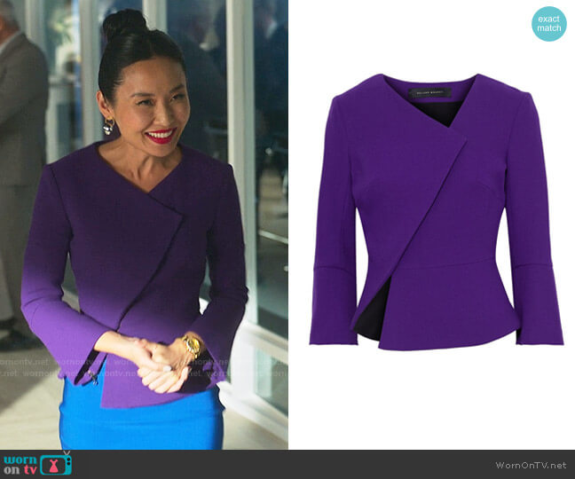 Roland Mouret Kirkham V-neck Wool Jacket worn by Francesca (Li Jun Li) on Sex/Life